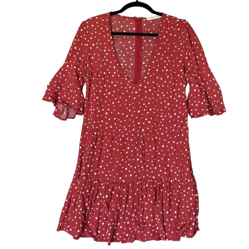 Mustard Seed Dress Womens Large Orange Tiered Polka Dot Sundress Peasant Boho